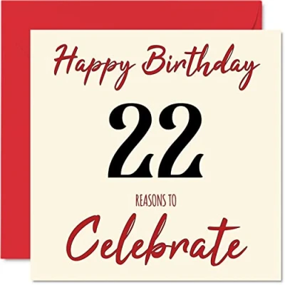 Image of Fun 22nd Birthday Cards for Men Woman Reasons To Happy Card Son Daughter Brother Sister Grandson Granddaughter Niece Nephew Uncle, 145mm x Greeting Cards,