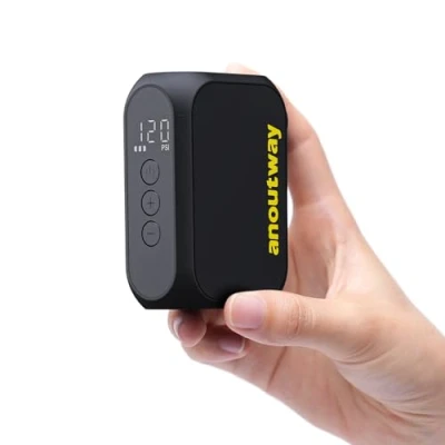 Image of anoutway Tiny Pump Rechargeable Electric Bicycle Air Pump, MAX 120 PSI,Mini Bike Tire Auto Stop, with Presta and Schrader Valve for E Bike, Mountain City Road AT1
