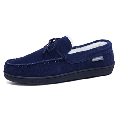 Image of DUNLOP Mens Joshua Suede Leather Warm Comfy Moccasin Memory Foam Slippers (Navy 9)