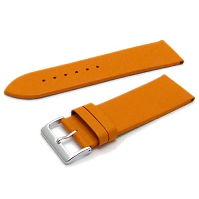 Image of Fine Calf Leather Watch Strap Band 24mm Orange with Chrome (Silver Colour) Buckle. Spring Bars (Watch Pins) W113/24