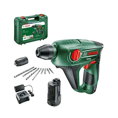 Image of Bosch Uneo SDS Quick Akku Bohrhammer 12 V 2,0 Ah Li Ion incl. 2. rechargeable battery Zubehör, suitcase