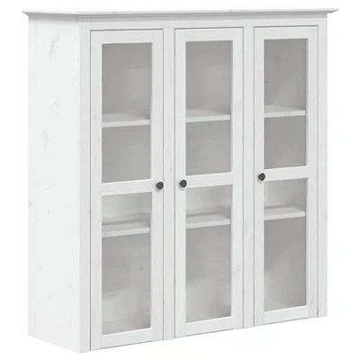Image of vidaXL Solid Pine Wood White Cabinet with Glass Doors Versatile BODO Dresser Top Metal Handles Storage and Display Solution