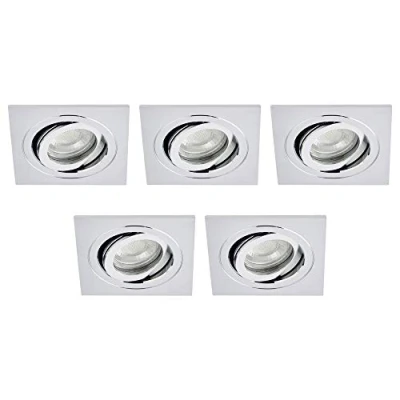Image of LITECRAFT 5 Pack of IP65 Rated Tiltable Square Recessed Spotlight Downlighter (Chrome, 5)