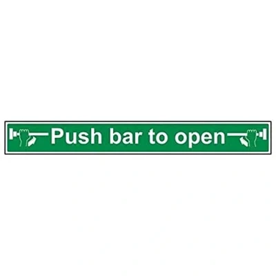 Image of V Safety 22006BU R Push Bar To Open Sign Landscape 600mm x 75mm 1mm Rigid Plastic, Green
