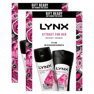 Image of Lynx THE WING WOMEN Attract for Her 48Hrs Odour Protection Body Spray 150 ml and 12Hrs Refreshing Fragrance Wash 225 2 Pieces Ready to Wrap Gift Set Her,2pk