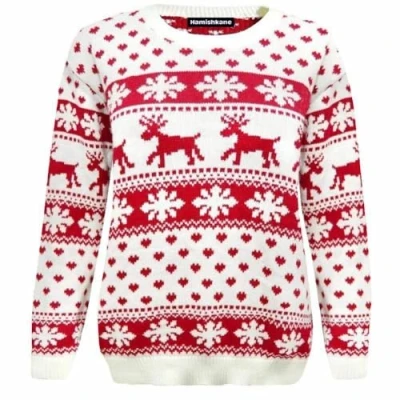 Image of Hamishkane® Kids Christmas Jumpers, Knitted Xmas Snowflake Jumper for Boys, Crew Neck Unisex Sweater Top, Pullover Long Sleeves Reindeer Girls Cream