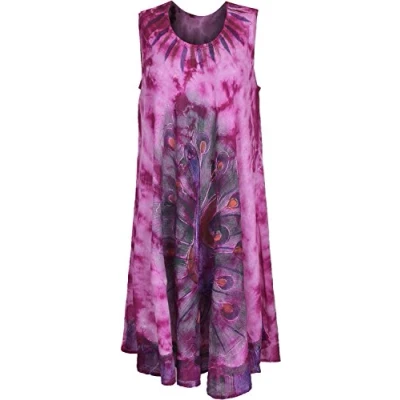 Image of Women Ladies Plus Size Sleeveless Tie dye Beach Summer Sundress Fot For 12 to 24 Peacock Embroidered Design (One (12 24), 3)