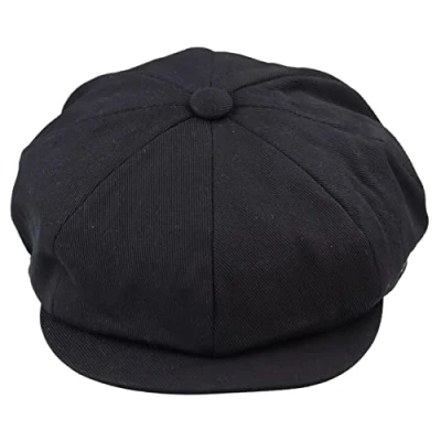 Image of TruClothing Mens 8 Panel Razor Summer Baker Boy Hat Cotton Blinders Newsboy Flat Cap Shelby Black S/M