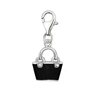 Image of Quiges 925 Sterling Silver Black Enamel 3D Hand Bag Lobster Clasp Charm Clip on Pendant