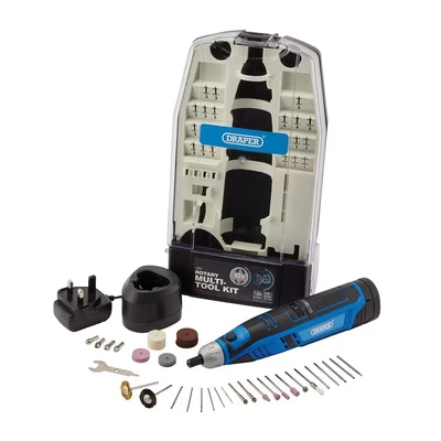 Image of Draper 12V Rotary Multi Tool Kit, 1 x 1.5Ah Battery, Fast Charger (50 Piece)