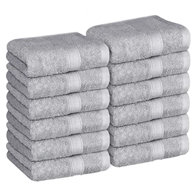 Image of QCS Towels Premium Wash Cloths 100% Ring Spun Cotton Luxury Face Flannels Cloth 30 x cm Highly Absorbent and Soft Feel Fingertip Set of 12 (Grey)