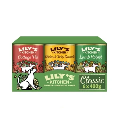 Image of Lily&#039;s Kitchen Natural Adult Wet Dog Food Tins Classic Dinners Variety Pack 6 x 400g