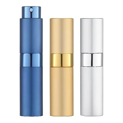Image of Toureal 8ml Perfume Atomiser for Travel (3 PCS), Refillable Spray Bottles, Aftershave Dispenser (Gold, Silver, Blue)