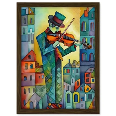 Image of Artery8 Fiddler On The Roof Folk Art Watercolour Painting Artwork Framed A3 Wall Print