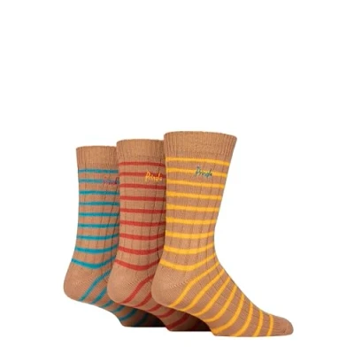 Image of Mens 3 Pair Pringle Bamboo Leisure Socks Small Stripes Brown 7 11