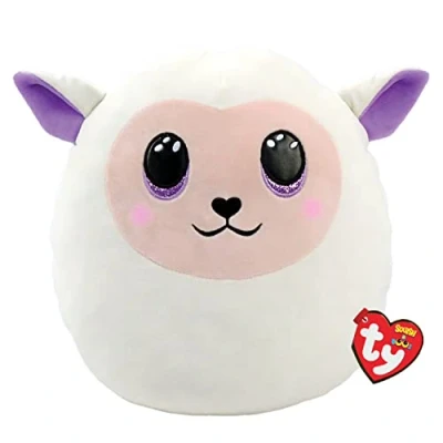 Image of TY Fluffy Lamb Easter Squish A Boo 14&quot; Beanie Baby Soft Plush Toy Collectible Cuddly Stuffed Teddy