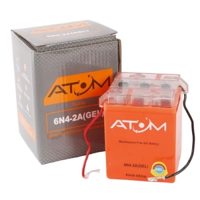 Image of 6N4 2A Atom Gel Motorcycle Battery Factory Sealed 6V 4Ah