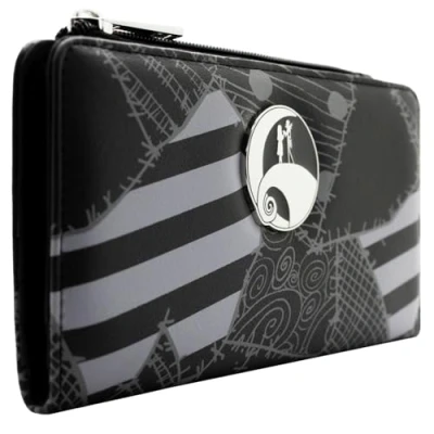 Image of Nightmare Before Christmas Jack &amp; Sally Patches Purse Clutch Coin Pocket Card Holder, Black