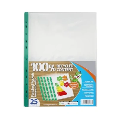 Image of A4 Clear Plastic Punched Pockets 90 Micron Filing folders Wallets Sleeves Document Files (Punched Premium Quality 25) Polly Size