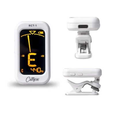 Image of Carry on RCT 1 Rechargeable Clip Chromatic Tuner for Guitar, Bass, Ukulele C, Violin with Large Swivel LCD Screen. White