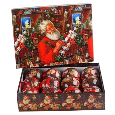 Image of Traditional Santa Baubles In Gift Box Christmas Tree Decorations Set of 12