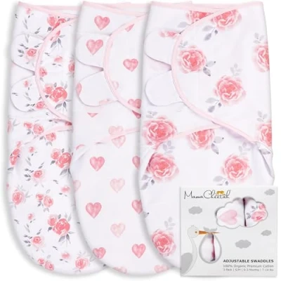 Image of Mama Cheetah Preemie Swaddle Sack, Organic Sleep Sacks for Preemies, Blanket Wrap, Easy Swaddles Premature Baby Girl 4 7 lbs, Newborn Essentials, 3 Pack, Cotton, Grey/Pink