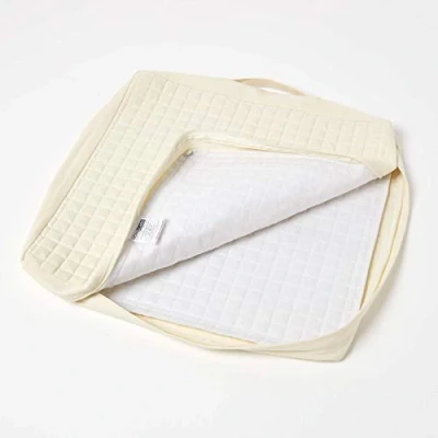 Image of HOMESCAPES Cream Armchair Booster Cushion Cover 50 cm Square 100% Cotton Washable Seat Pad Case Soft Removable Quilted with Zip
