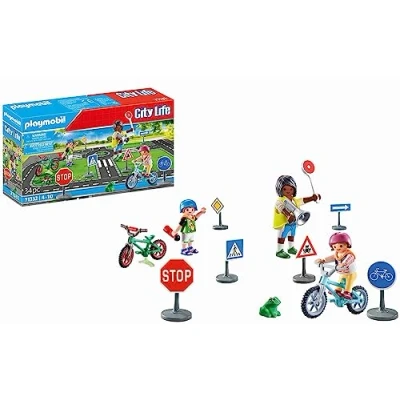 Image of Playmobil 71332 City Life traffic education, bicycle course, bicycles signs and more, educational toy, fun imaginative role play, playsets suitable for children ages 4+
