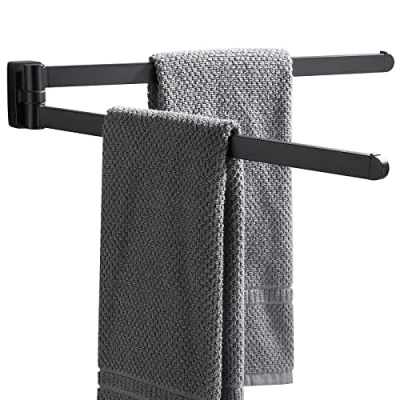 Image of BGL Black Swivel Towel Rail,Storage Oganizer Space Saving Wall Mounted Rack Holder Double Bar for Bathroom