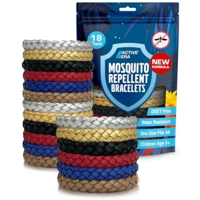 Image of Active Era Mosquito Repellent Bracelet [18 Pack], Insect Midge &amp; Bands Powerful DEET Free Formula Waterproof with 250 Hours / 10 Days of Protection (Solid Colour 18 Pack)