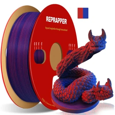Image of RepRapper Dual Color Filament Coextrusion PLA 1.75mm for 3D Printer &amp; Pen, Multicolour Like Rainbow PLA, 2.2lbs (1kg), Matte Red Blue