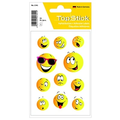 Image of TopStick 1341 Stickers for Kids with Happy Face Motifs, 11 Labels Per Sheet, 550 Labels, Children Gifts, Scrapbooking, Decoration, Rewards