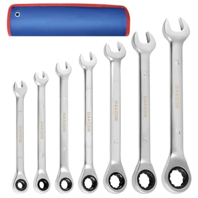 Image of DAKCOS 7 Pieces Ratchet Spanner Set Combination Wrench(6 17mm) Fixed Head with Storage Pouch