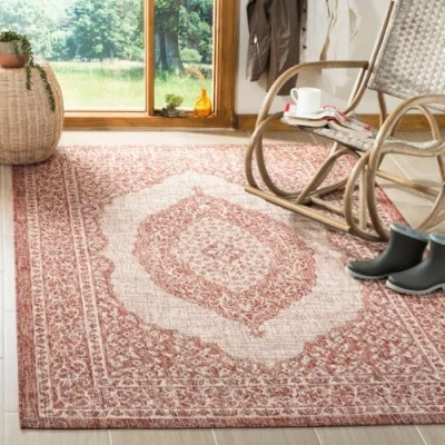 Image of SAFAVIEH Contemporary Rug for Indoor &amp; Outdoor Courtyard Collection, Short Pile, in Light Beige and Terracotta color, 201 X 290 cm
