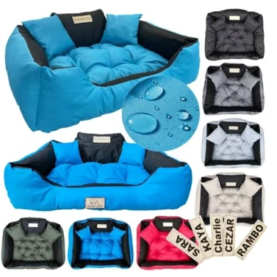 Image of KingDog Dog and Cat Bed with Two Cushions Cushion Basket Pet Washable Waterproof PVC Material (Blue)