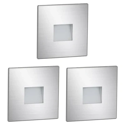 Image of ledscom.de 3 LED Staircase Light/recessed Wall Light FOW for Indoor and Outdoor use, Downlight, Angular, Stainless Steel, 85 x 85mm, Warm White