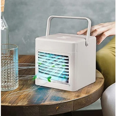 Image of Portable Air Conditioner Fan Mini Personal Evaporative Cooler with 3 Speed Mode, Quiet Desk Misting AC Humidifier LED Colour Changing Light Room Home Office White