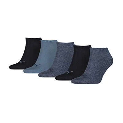 Image of Puma Unisex Quarter Plain Socks (5 Pack), Denim Blue, 9 11 UK