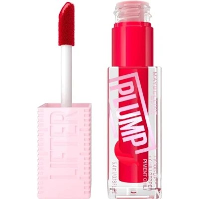 Image of Maybelline New York, Lifter Plump Lip Gloss, Lasting Plump, Heated Formula with Hyaluronic Acid and Chilli Pepper, XL Wand, Vegan Formula, Shade: 004 Red Flag