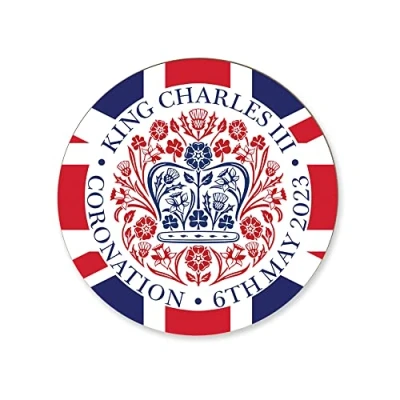 Image of Kings Coronation 2023 Official Union Jack Round Coasters King Charles III Commemorative Souvenir Gift His Majesty The Royal Memorabilia Gifts