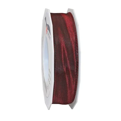 Image of Präsent Lyon Wired Taffeta Ribbon Burgundy 25 mm Width, m Length