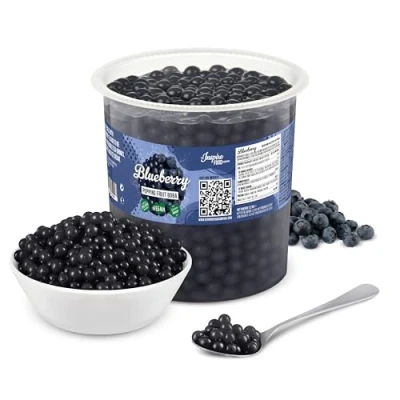 Image of The Inspire Food Company Popping Boba Pearls For Bubble Tea 450gm Blueberry Bursting Real Fruit Juice Shakes, Dessert,Smoothie 100% Vegan &amp; Glutenfree, No Artificial Colors