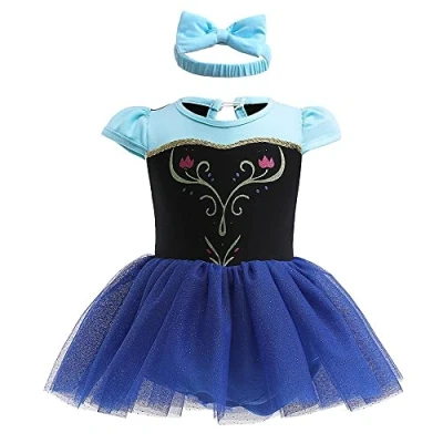 Image of Lito Angels Baby Girls Princess Fancy Dress Up Costume Infant Bodysuit Romper with Bow Headband Age 12 18 Months, Blue 344