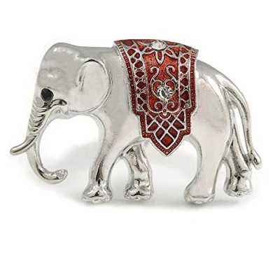 Image of Small Adorable Elephant Brooch in Silver Tone Metal 40mm Across