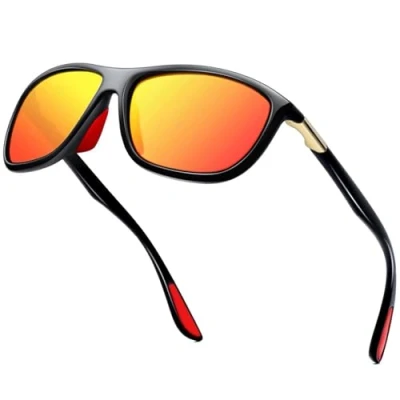 Image of KANASTAL Orange Sunglasses Mens Mirrored Polarised Womens Sports Vintage Curved Lightweight Ladies Running Cycling UV Protection Black Frame Lens