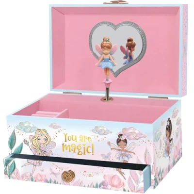 Image of Musical Fairy Jewellery Box for Girls Kids Music with Spinning and Mirror, Princess Gifts Little Girls, Boxes, Childrens Birthday Gift Ages 3 10, Pink