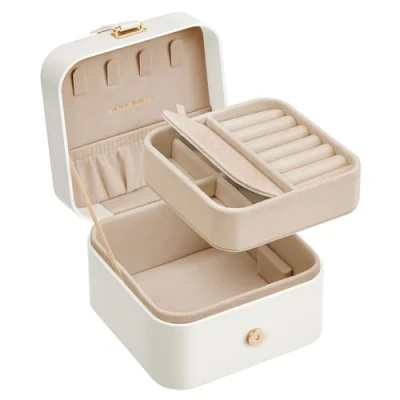 Image of SONGMICS Jewellery Box, 2 Layer Storage, 11.2 x 11.8 7.2 cm Travel Portable Case, Small, Spacious, for Larger Accessories, Gift Idea, Cloud White JBC185W03