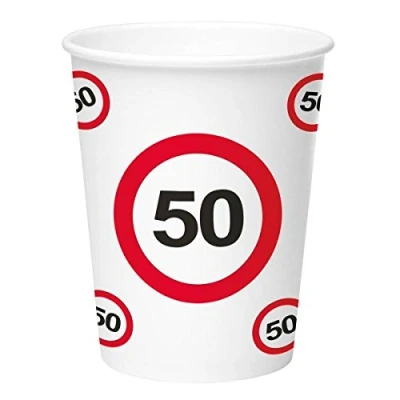Image of Folat 50th Birthday Traffic Sign Paper Cups 350 ml 8 pieces Multi Colors