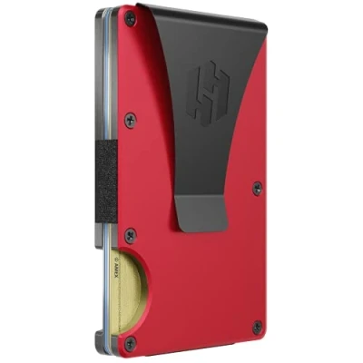 Image of Hayvenhurst Slim Minimalist Front Pocket RFID Blocking Metal Wallets for Men with Money Clip, Crimson, S,