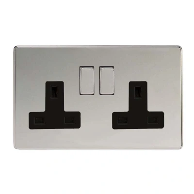 Image of Varilight 2 Gang 13 Amp Double Switched Socket Dimension Screwless Chrome XDC5BS